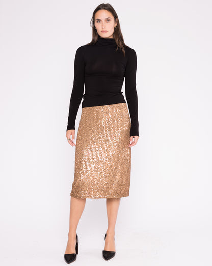 Champagne Textured Sequin Midi Skirt