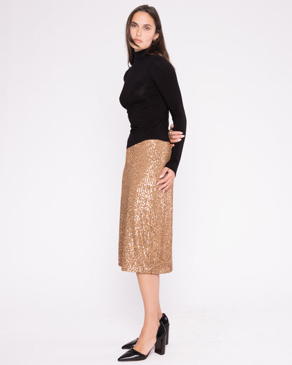 Champagne Textured Sequin Midi Skirt