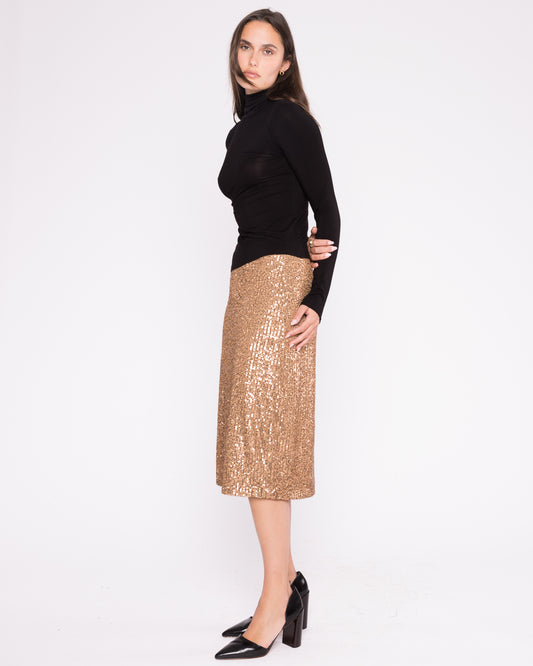 Champagne Textured Sequin Midi Skirt