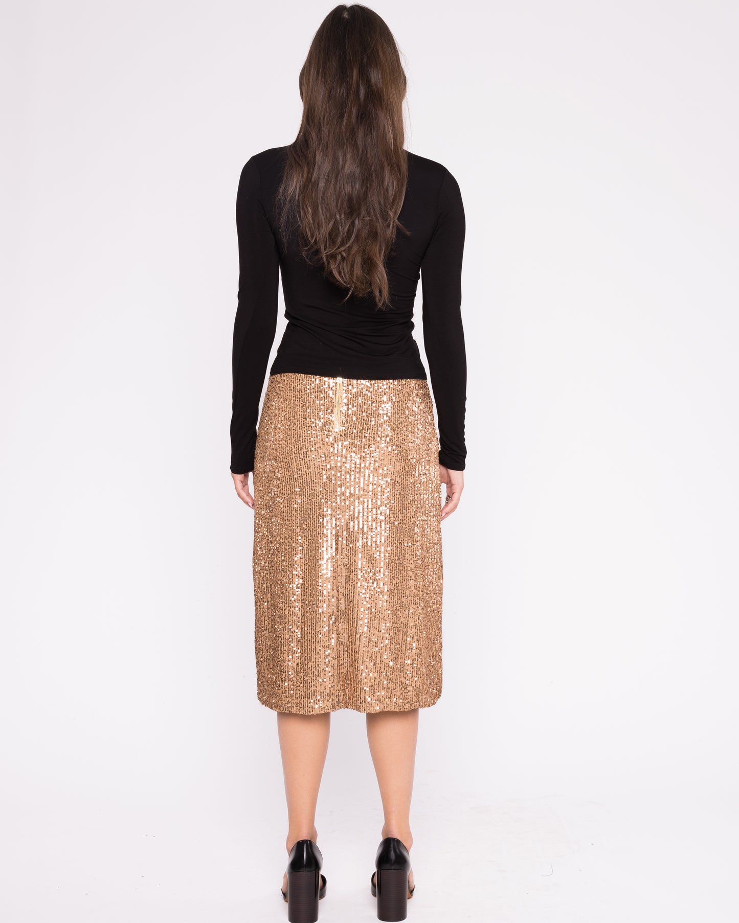 Champagne Textured Sequin Midi Skirt