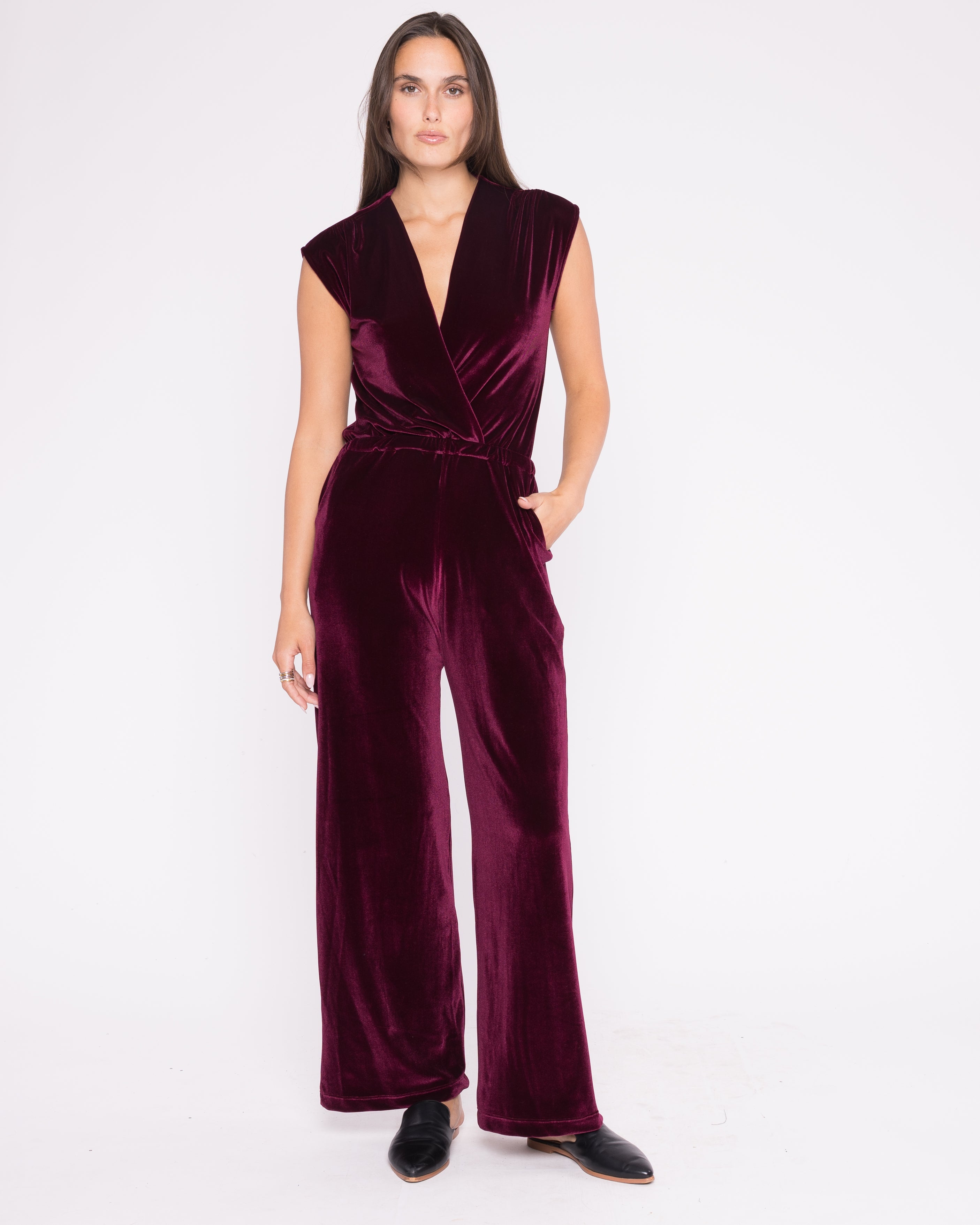 Merlot Stretch Velvet Classic Jumpsuit