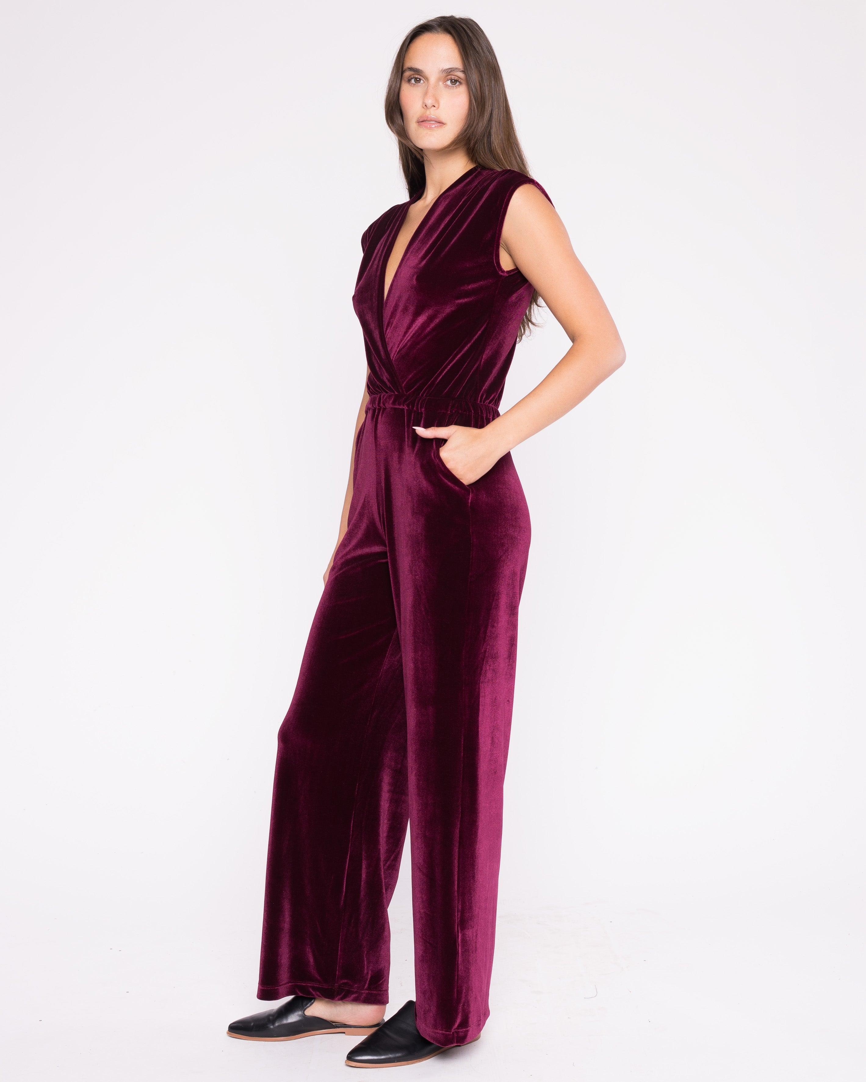 Merlot Stretch Velvet Classic Jumpsuit