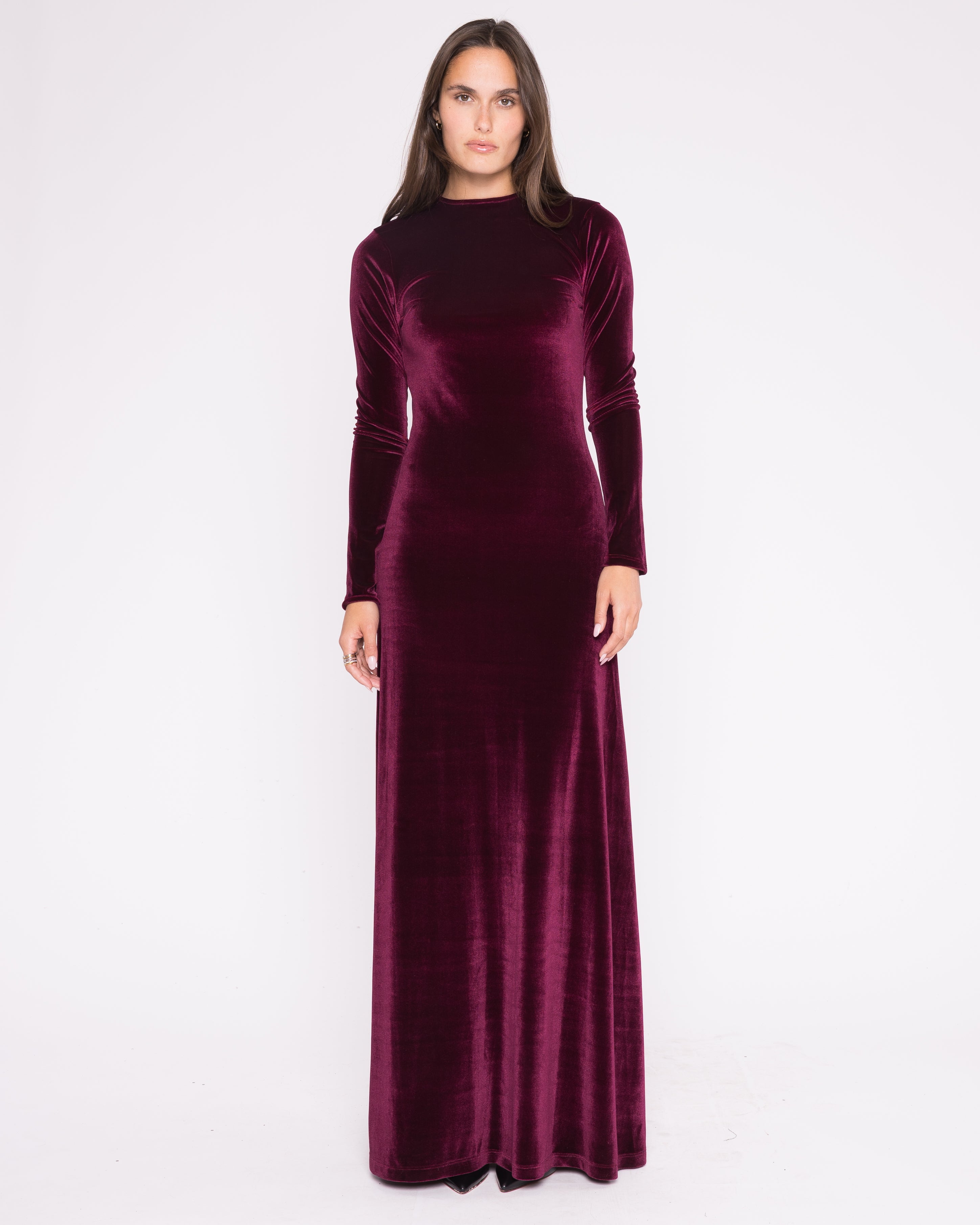 Merlot Stretch Velvet Kate Dress