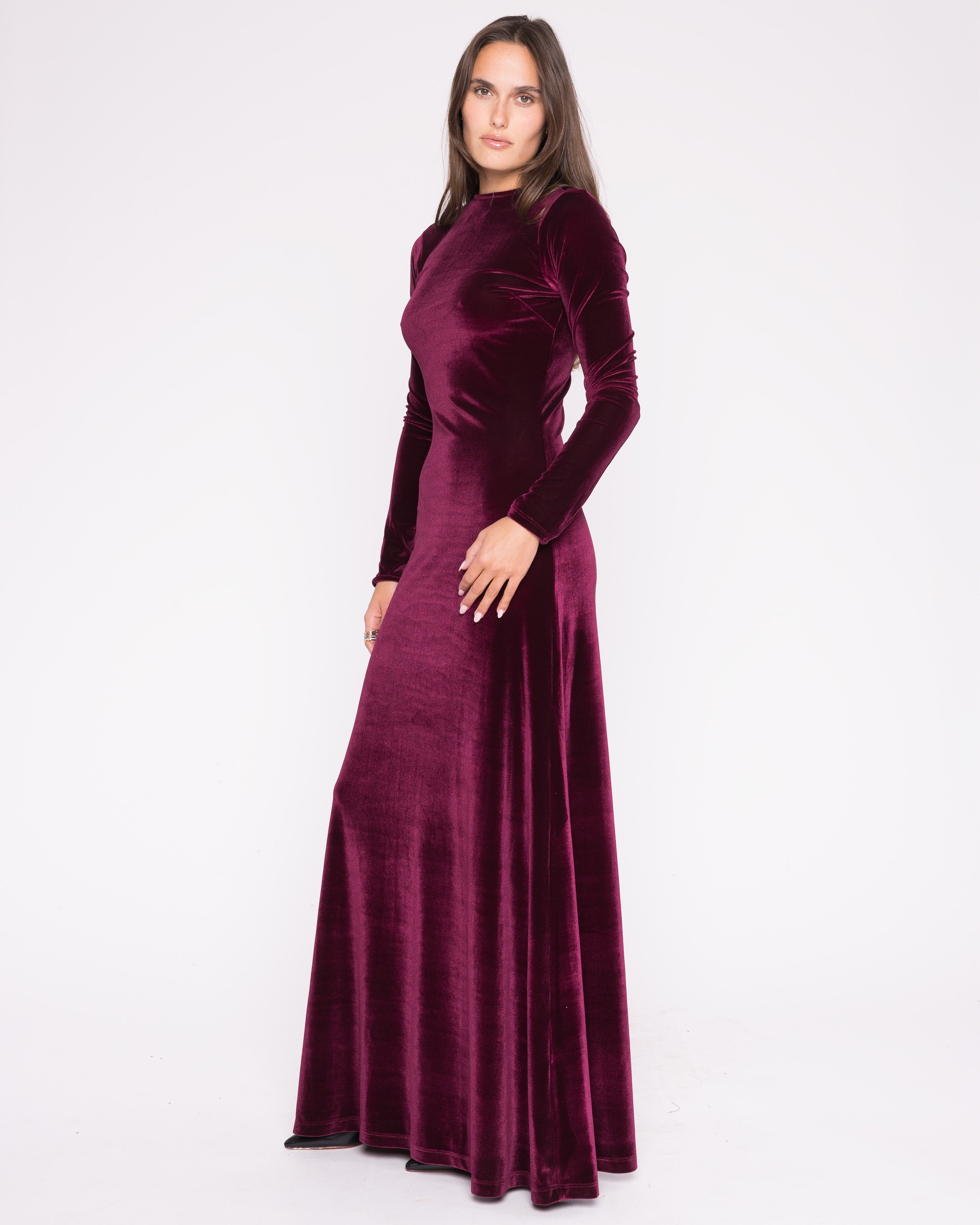 Merlot Stretch Velvet Kate Dress