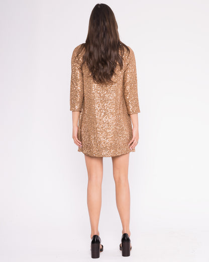 Champagne Textured Sequin Shift Dress