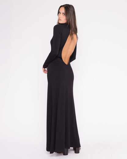 Black Backless Turtleneck Dress
