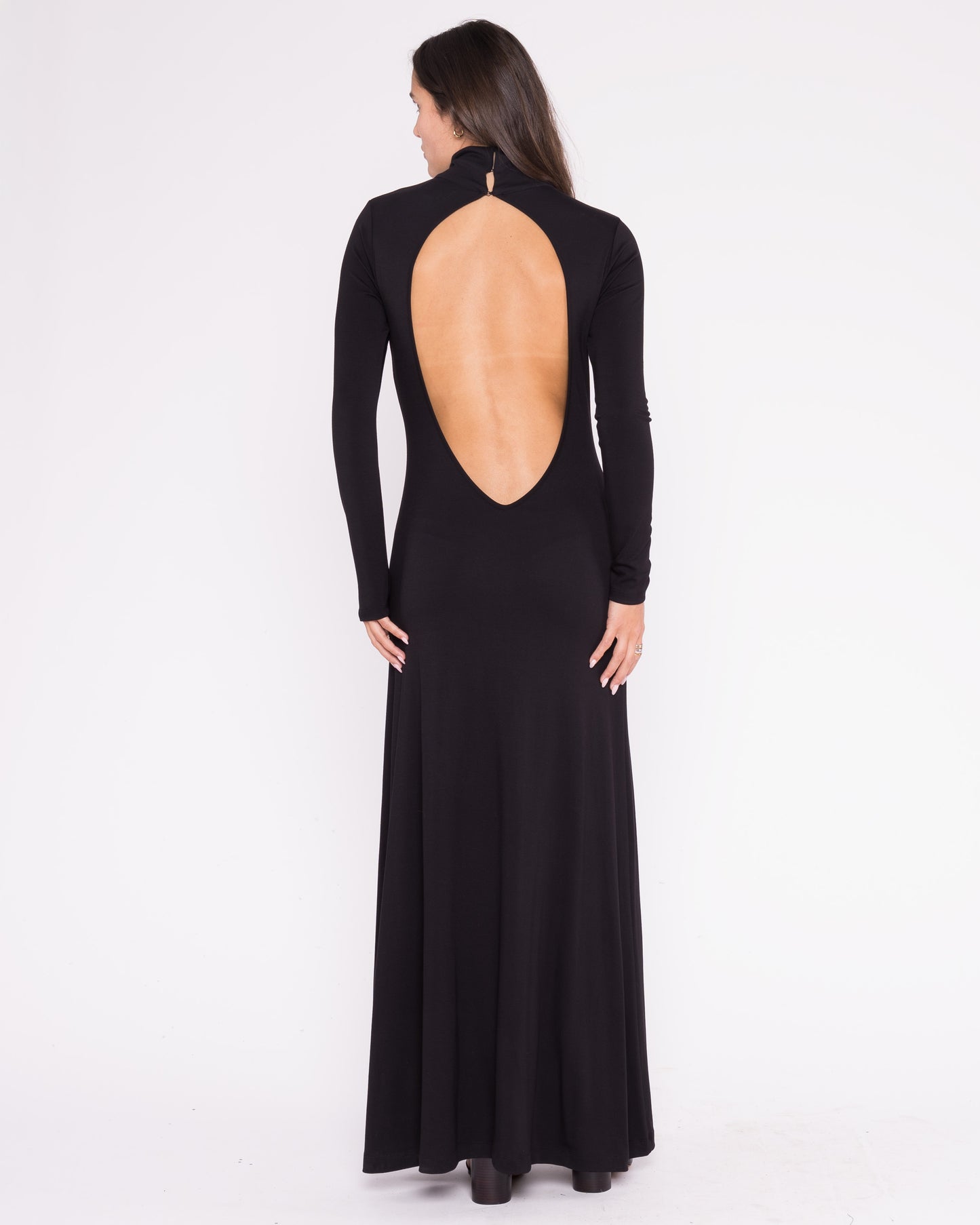 Black Backless Turtleneck Dress