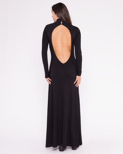 Black Backless Turtleneck Dress