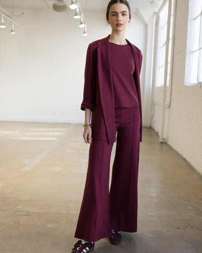 Wine Ponte Knit Standard Wide Leg Pant