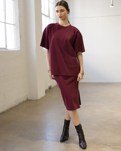 Wine Ponte Knit Pencil Skirt