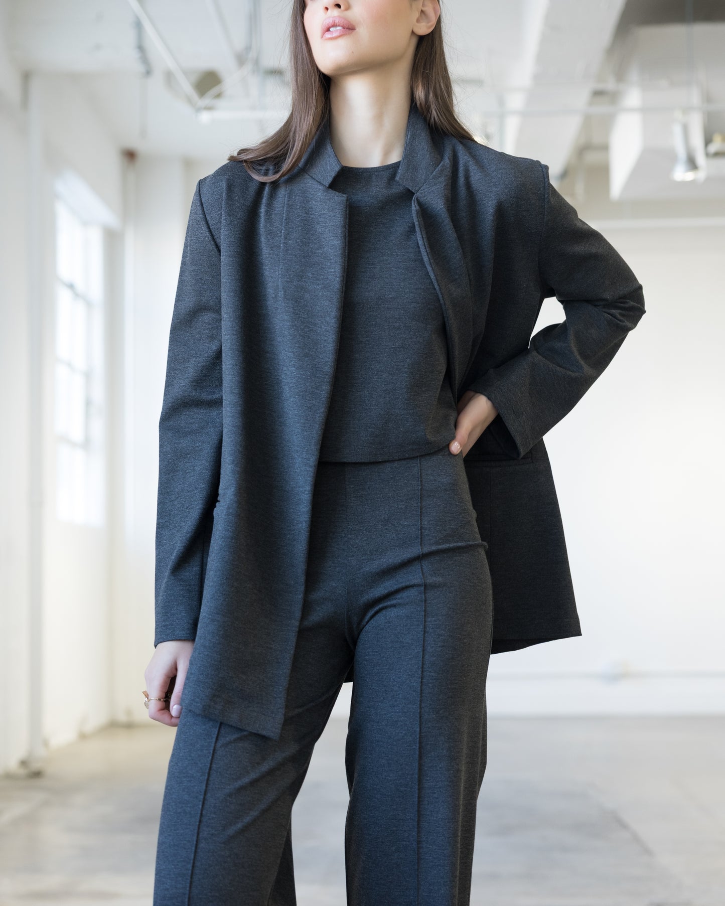 Charcoal Ponte Knit Oversized Blazer