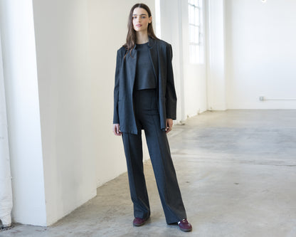 Charcoal Ponte Knit Long Straight Leg Pant
