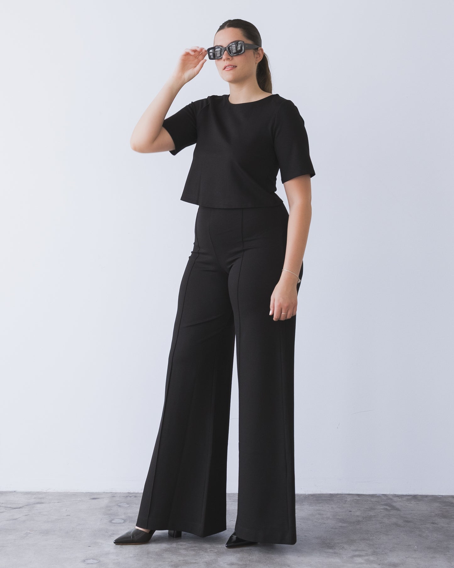 Black Ponte Short Sleeve Top