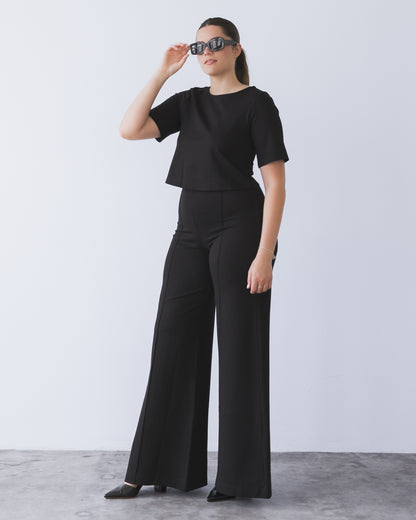 Black Ponte Short Sleeve Top
