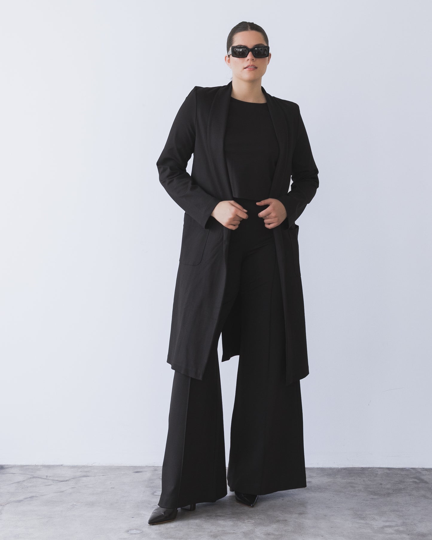 Black Ponte Knit Smoking Jacket