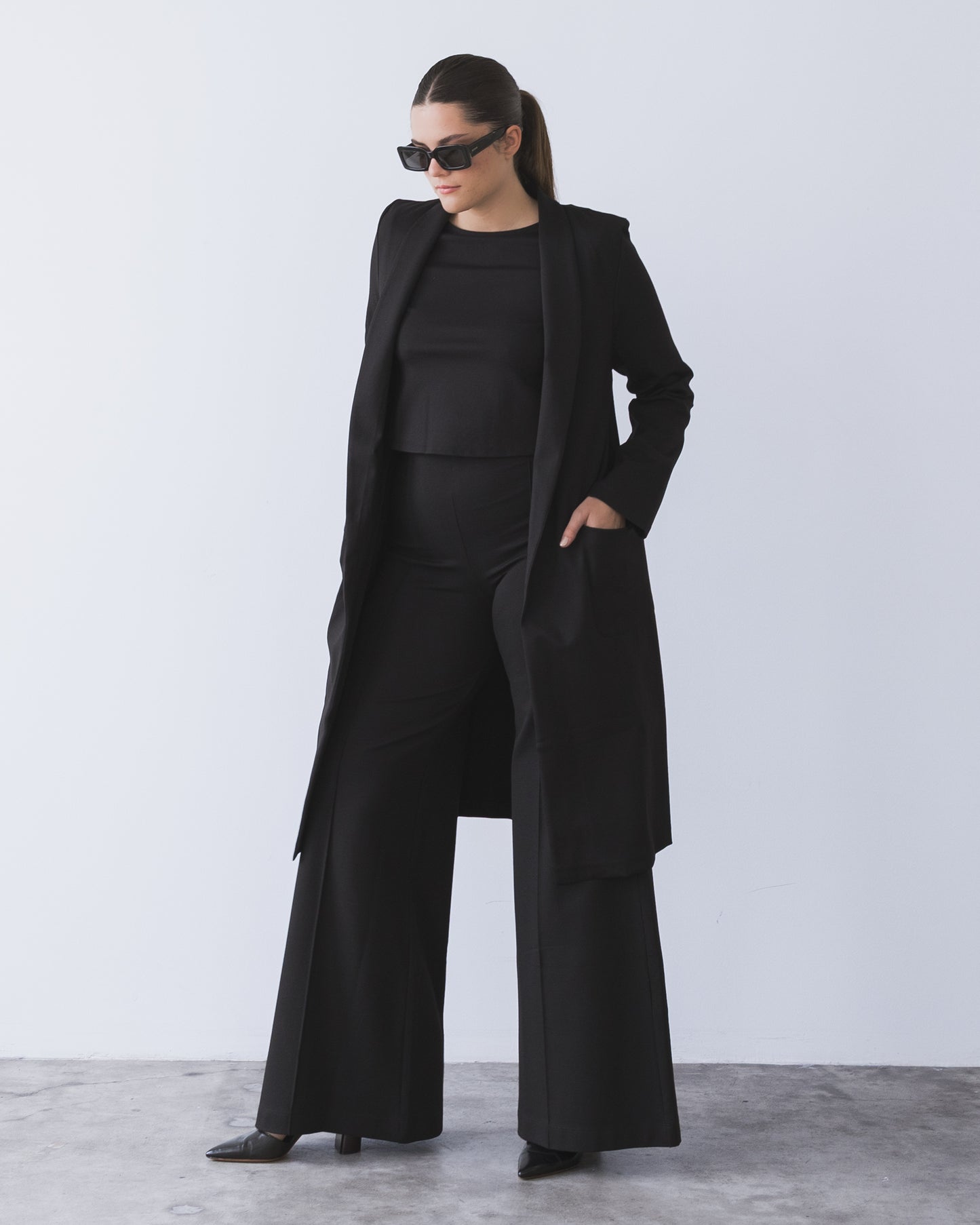 Black Ponte Knit Smoking Jacket