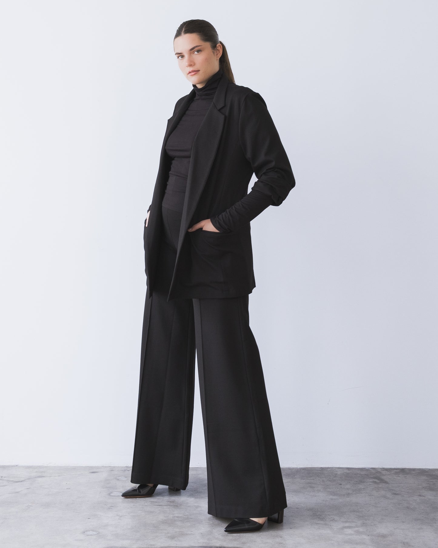 Black Ponte Knit Oversized Blazer