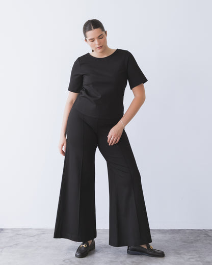 Black Ponte Knit Standard Wide Leg Pant