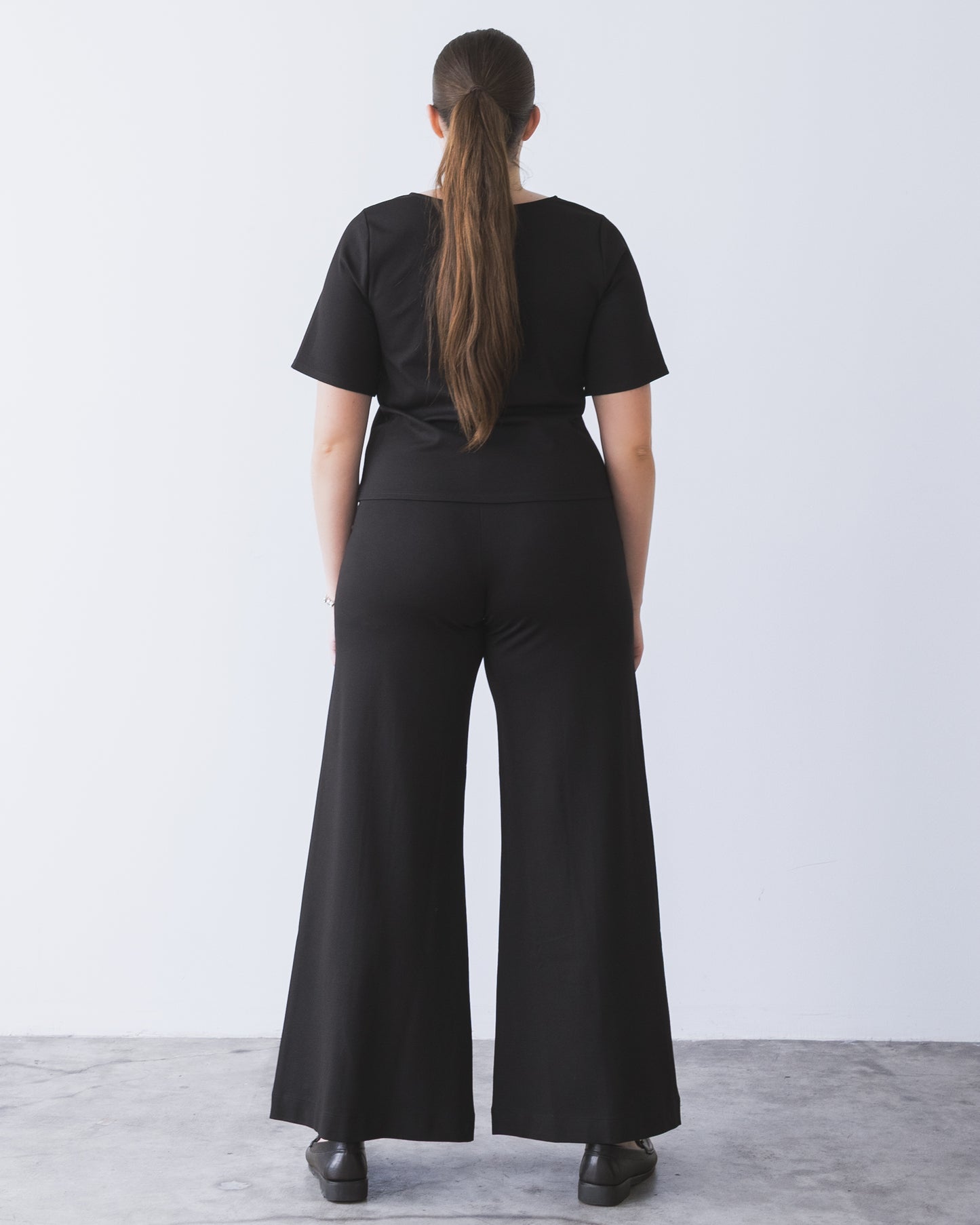 Black Ponte Knit Standard Wide Leg Pant
