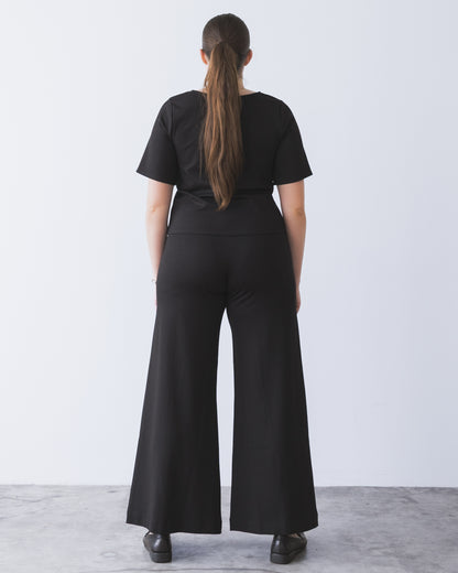 Black Ponte Knit Standard Wide Leg Pant
