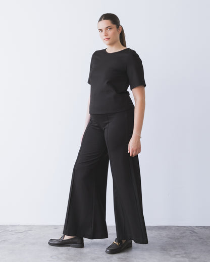 Black Ponte Knit Standard Wide Leg Pant