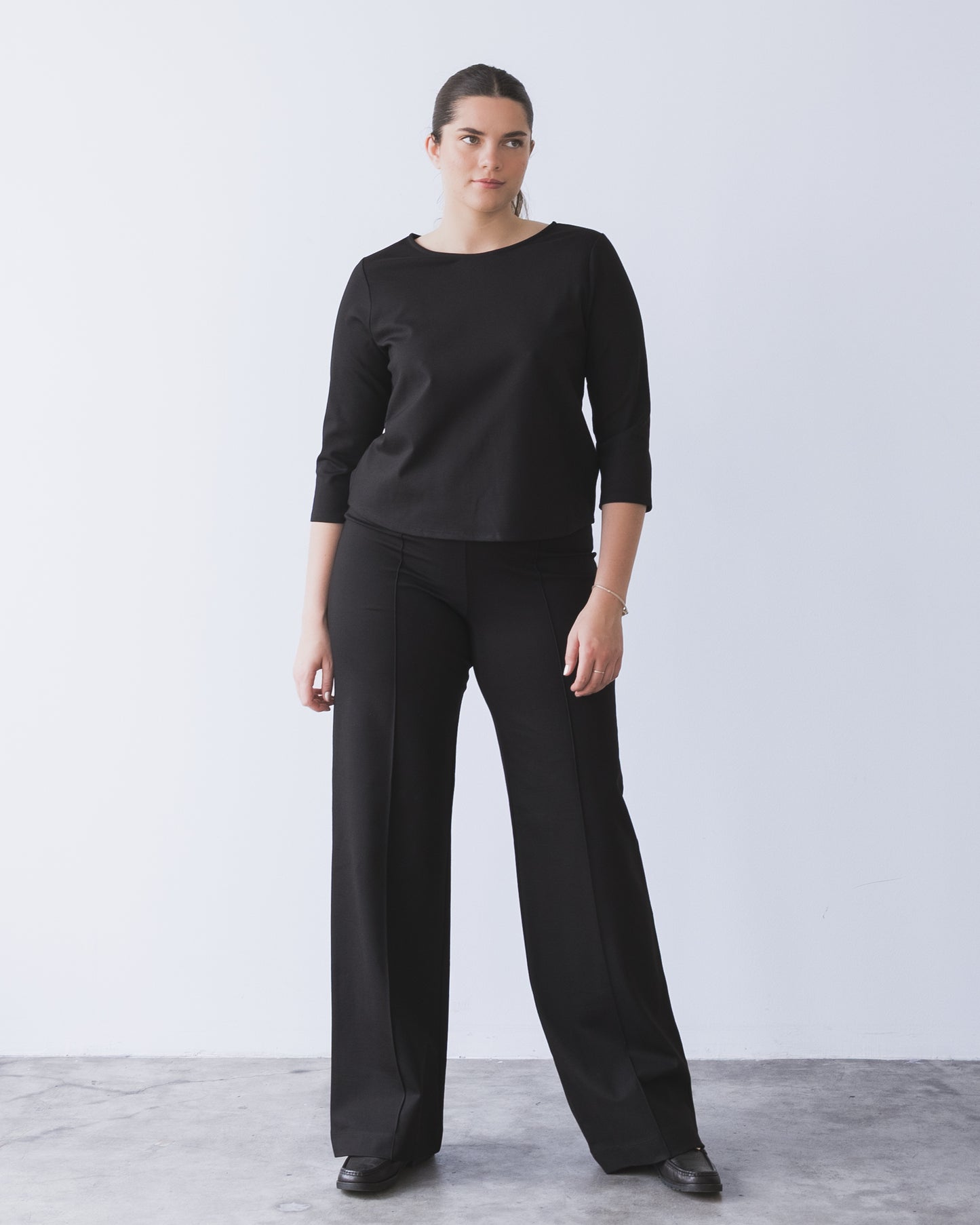 Black Ponte Knit Long Straight Leg Pant