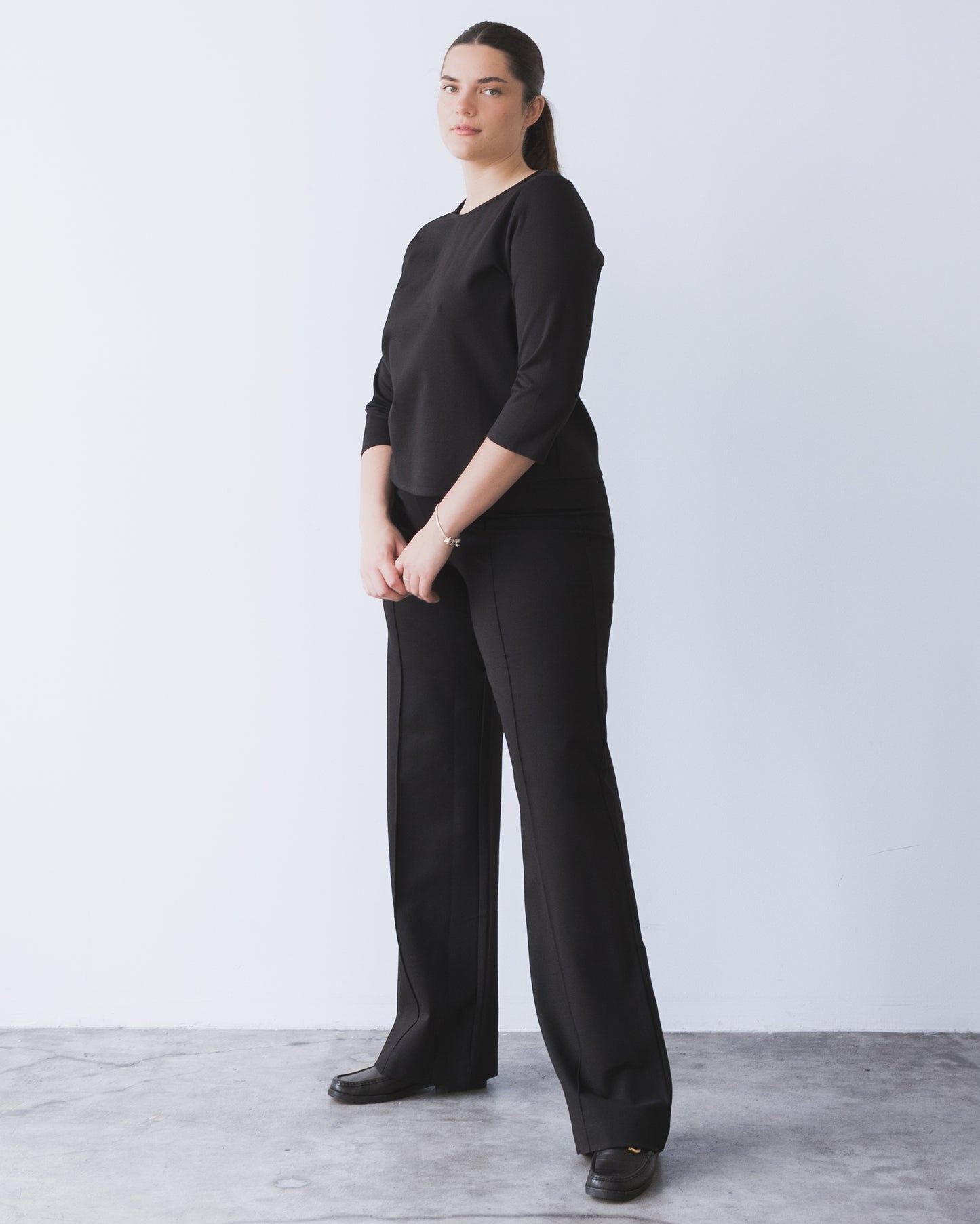 Black Ponte Knit 3/4 Sleeve Top