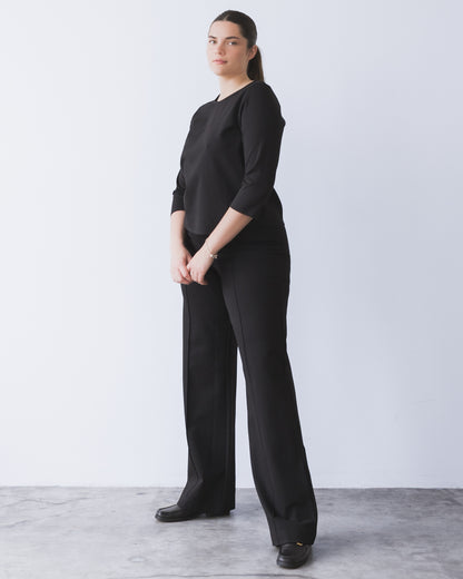 Black Ponte Knit Long Straight Leg Pant