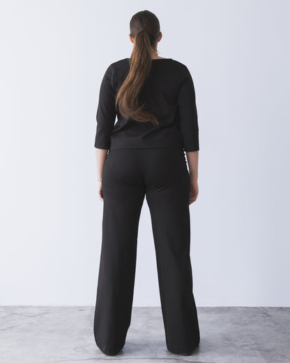 Black Ponte Knit Long Straight Leg Pant