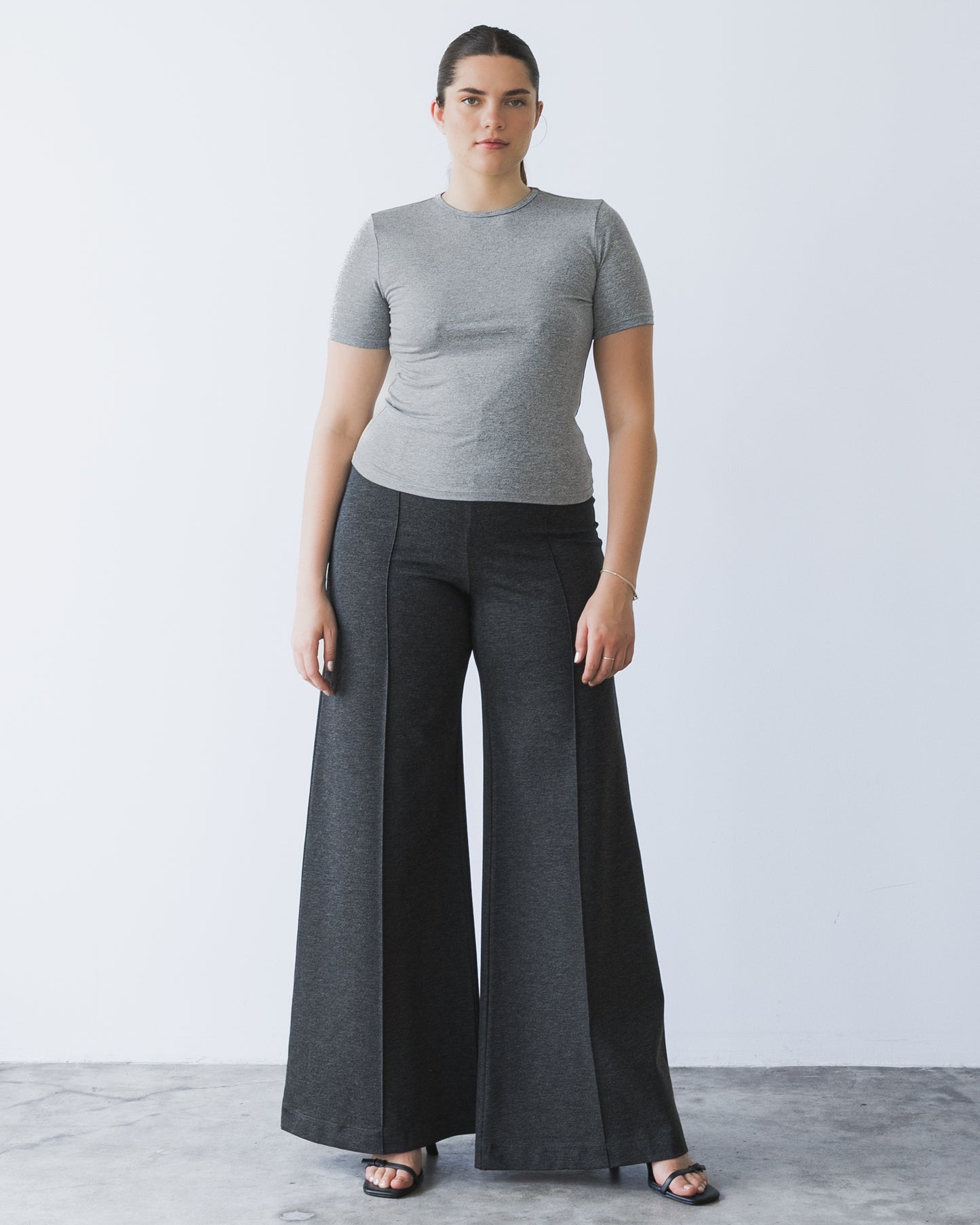 Charcoal Ponte Knit Standard Wide Leg Pant