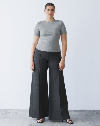 Charcoal Ponte Knit Standard Wide Leg Pant