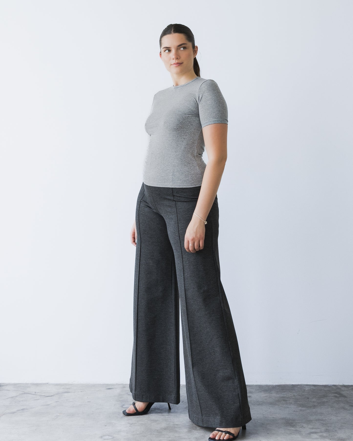 Charcoal Ponte Knit Standard Wide Leg Pant