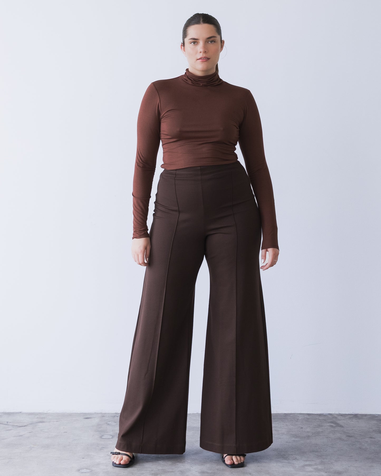 Chocolate Ponte Knit Standard Wide Leg Pant