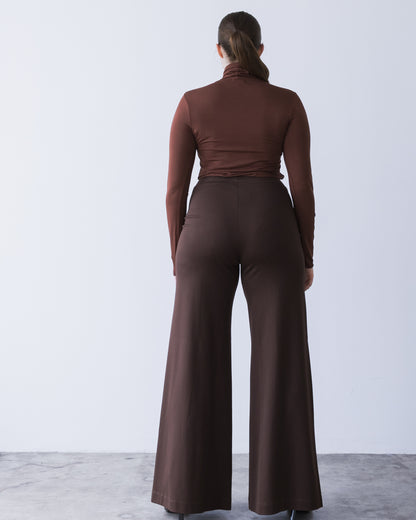 Chocolate Ponte Knit Standard Wide Leg Pant