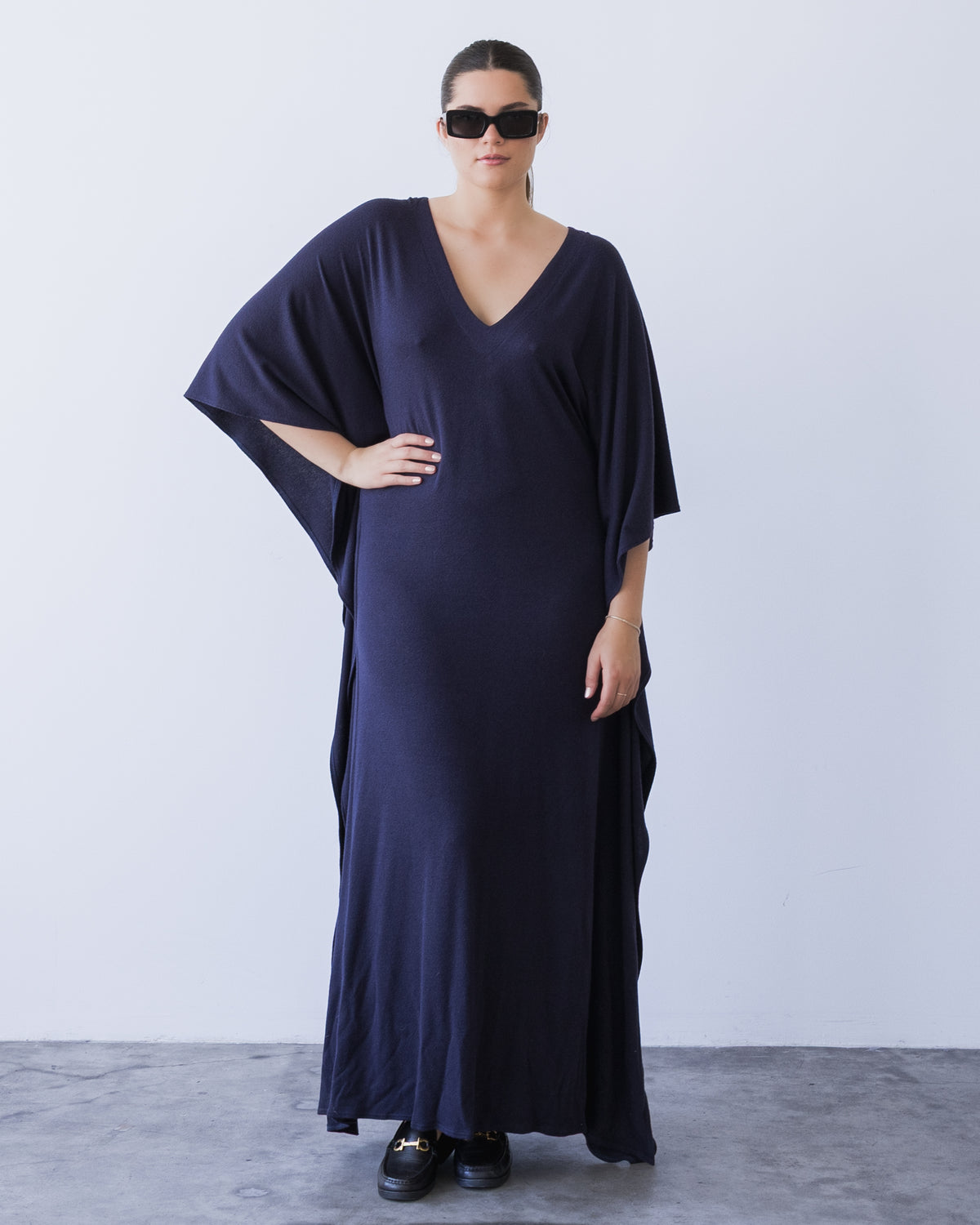 Navy Sweater Knit Long Caftan
