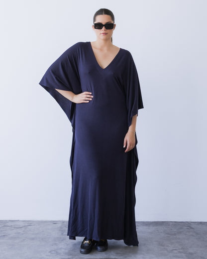 Navy Sweater Knit Long Caftan