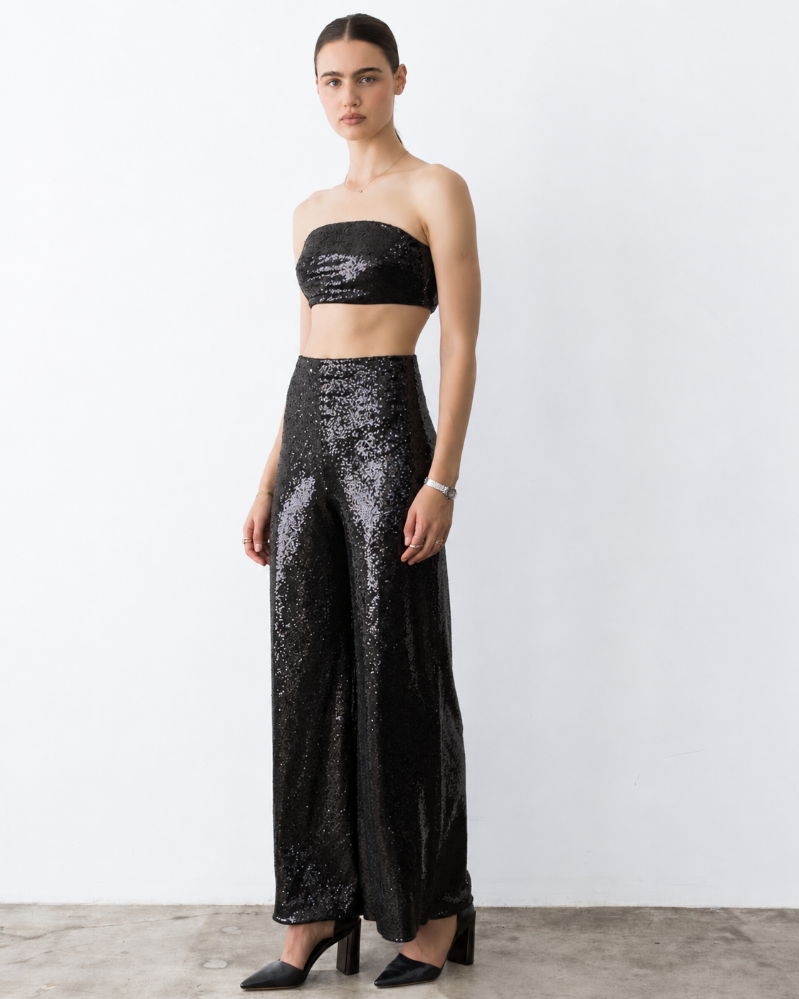 Black Sequin Bandeau Top