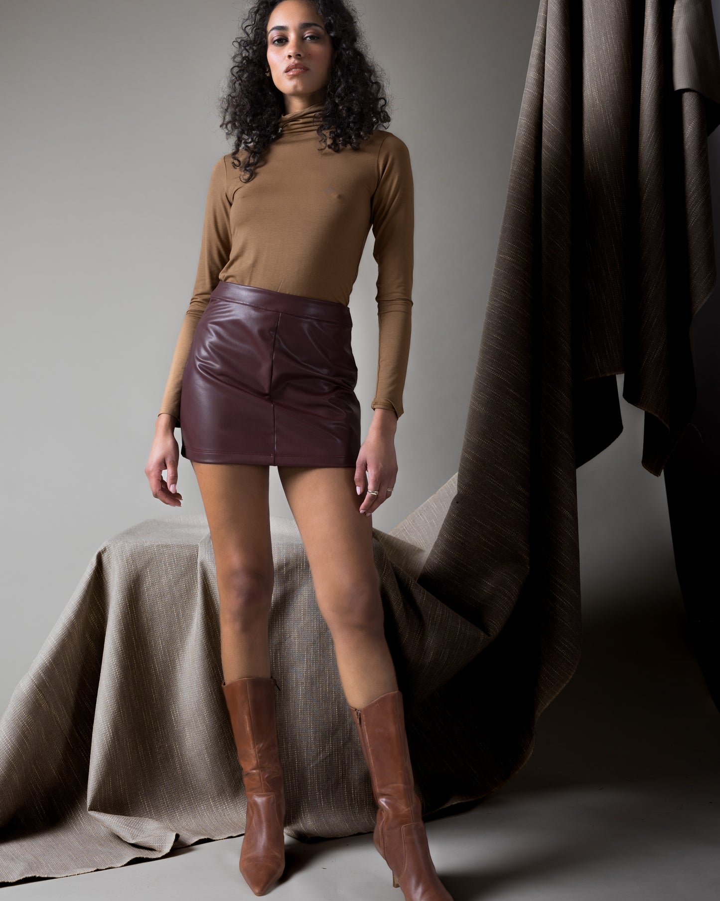 Oxblood Vegan Leather Mini Skirt