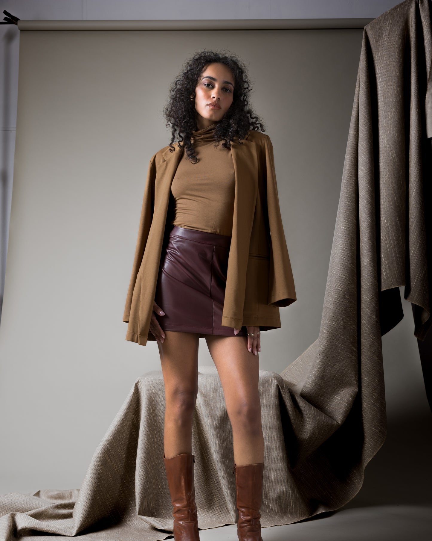 Camel Ponte Knit Oversized Blazer