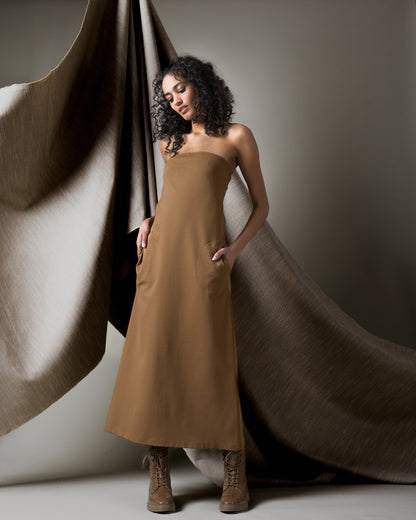 Camel Ponte Knit Perfect Dress