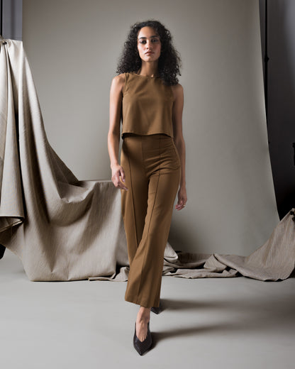 Camel Ponte Knit Straight Leg Pant: Cropped