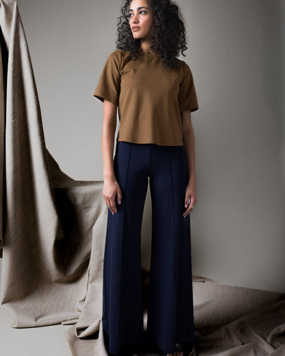 Camel Ponte Knit Short Sleeve Top Extended