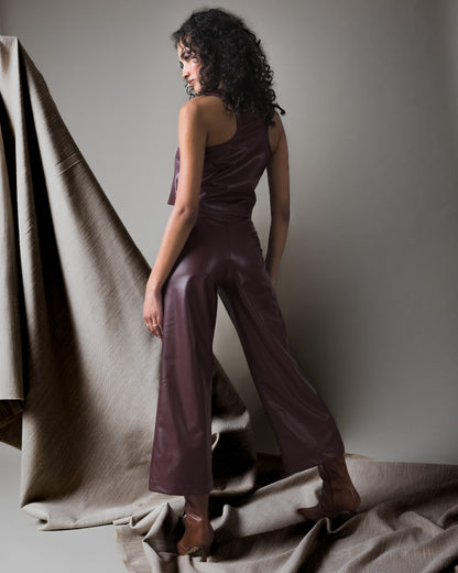 Oxblood Vegan Leather Straight Leg Pant: Cropped