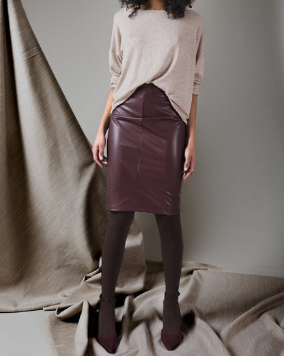 Oxblood Vegan Leather Pencil Skirt