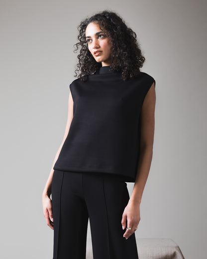 Black Scuba Cowl Neck Top