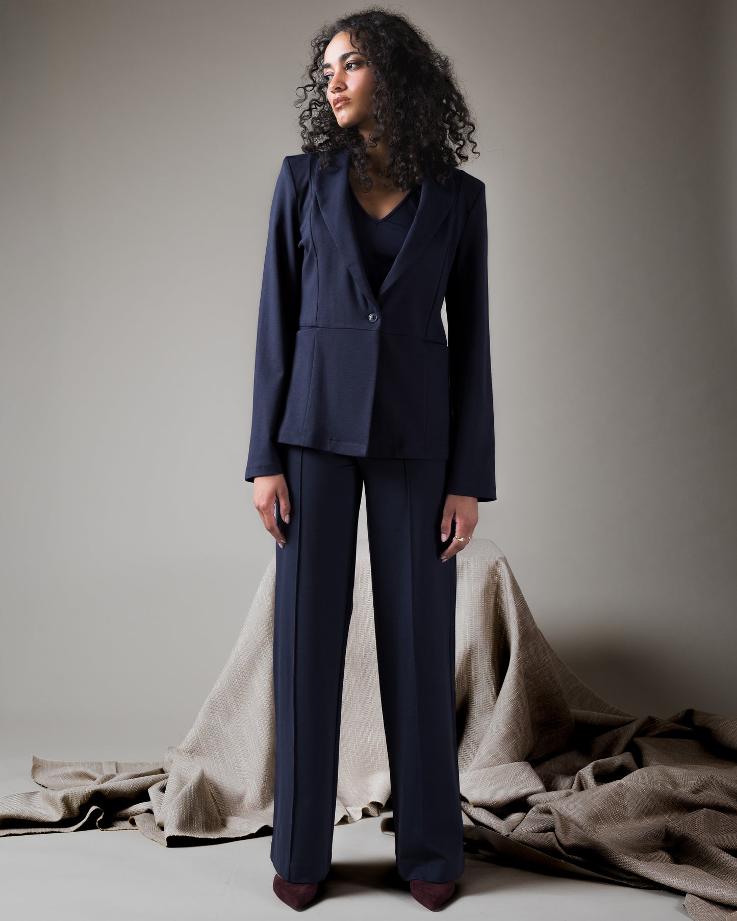 Navy Ponte Knit Fitted Blazer