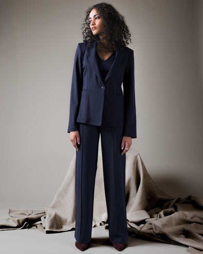 Navy Ponte Knit Fitted Blazer