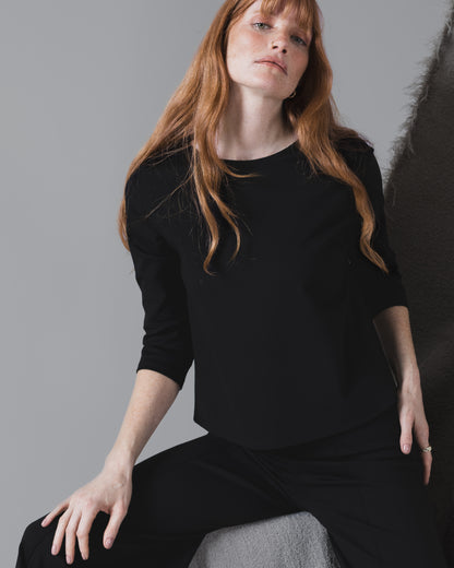 Black Ponte Knit 3/4 Sleeve Top