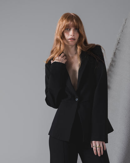 Black Ponte Knit Fitted Blazer