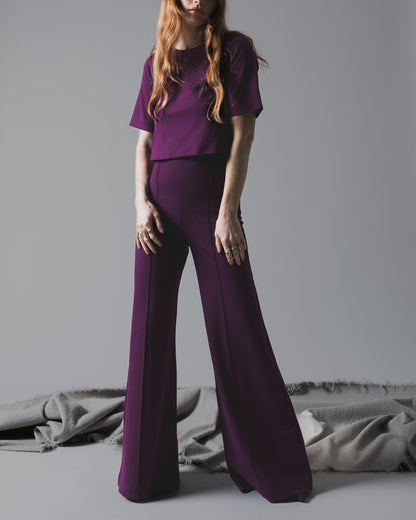 Plum Ponte Knit Wide Leg Pant